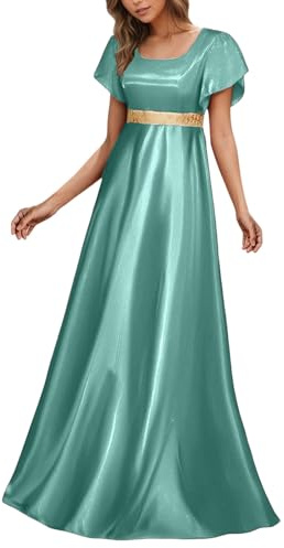Regency - Vestido de satén para mujer, estilo victoriano, con mangas abullonadas, cintura alta, para el tiempo libre, renacentista, vestido de noche, boda, cosplay, disfraz de Halloween, O azul., M