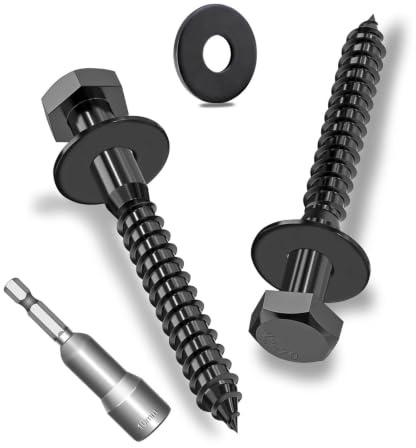 Ezitruz 15 Stück M6x60mm Sechskant Holzschrauben mit Unterlegscheiben, Sechskantschrauben Schwarz Edelstahl A2V2-DIN571, Schlüsselschraube mit Unterlegscheiben und Steckschlüssel