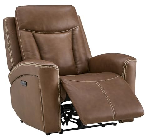 CHITA Genuine Leather Power Recliner Chair for Adults, Super Zero Gravity Recliner with Adjustable Power Headrest & USB/Type-C Ports, for Living Room, Bedroom & Home Theater, Cafe Brown