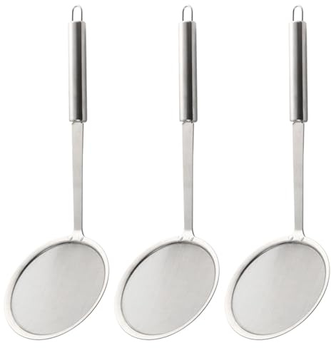 DOITOOL Lot de 3 cuillères à écumer en acier inoxydable, passoire à aliments en maille, louche à fente, cuillère filtrante pour soupe de cuisine, marmite, huile, mousse et graisse