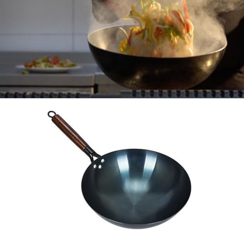 Acouto Wok Sartén para Saltear Hierro Chino Tradicional Fondo Redondo Sin Recubrimiento Wok Antiadherente de un para el Hogar y el Restaurante 36 Cm Utilizando Producción de Más Este Es Hierro