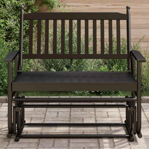 Frdhee Sillón de relax balancín para salón, banco mecedor, color negro, 118 x 70 x 104,5 cm, madera maciza de álamo, para dormitorio, salón, balcón, exterior, se puede instalar rápidamente