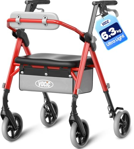 VOCIC Rollator faltbar und leicht mit Sitz, 6,3kg Ultraleicht für Senioren
