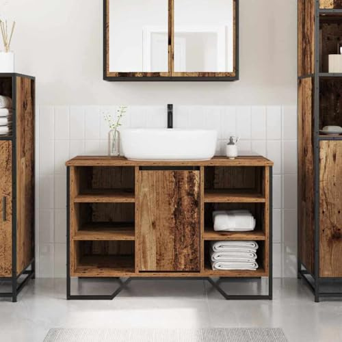 Mokuyary Armadio per lavandino in legno antico, 91 x 35 x 60 cm, in legno di legno, per bagno, cucina, mobili da bagno