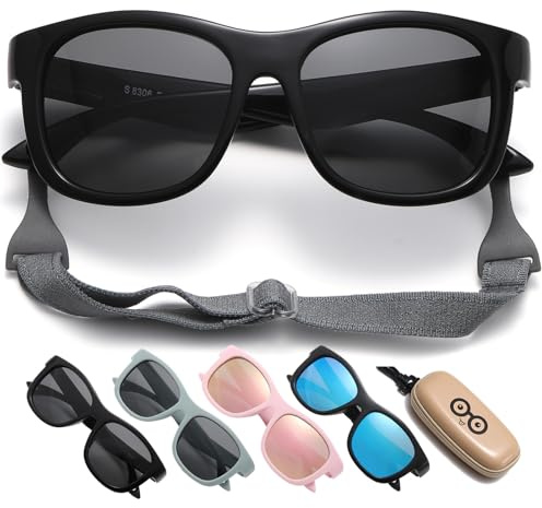 D Lolylad Baby Sonnenbrille 0-3 Jahre, Polarisierte Sonnenbrille Kleinkind fur Jungen Mädchen mit Riemen (Schwarz)