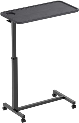 Allcam MBT01A Spring-assisted Height Adjustable Desk/Overbed Table w/Cup Holder & Lockable Wheels in Black