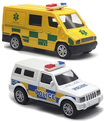 MYPPRFC Model Car, 2PCS Toy Vehicles Set Friction Powered Vehicle Ambulance Toy Diecast Model Cars, 1:43 Scale Emergency Vehicle Toys Souvenir Gifts