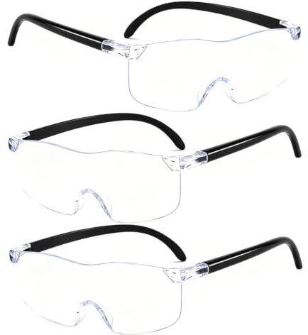 3x Lunette Loupe Lecture Grossissante Protection Transparente Anti-Buee | Verres travail bricolage, homme femme, transparent, vision rapprochee, securite oculaire lunettes, practical build