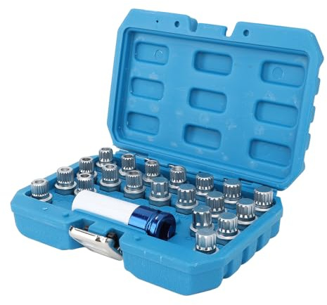 CHICIRIS Wheel Lock Lug Nut Remover Tool Kit, 21pcs Metal Wheel Nut Removal Socket Set with 1 2in Drive Adapter, Chrome Plated SCM440 Steel, for R50 R52 R53 and E Series Models