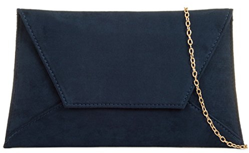 Purple Possum Navy Blue Envelope Clutch Bag, Faux Suede Evening Bag, Ladies Shoulder Bag, Prom Wedding Handbag