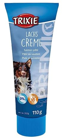 TRIXIE Hundeleckerli PREMIO Hunde-Lachscreme 110g - Premium Leckerlis für Hunde glutenfrei - ohne Getreide & Zucker, schmackhafte Belohnung für Training & Zuhause - 3178-1