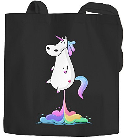 Stoffbeutel pupsendes Einhorn Regenbogen Unicorn Fart Baumwollbeutel Jutebeutel Moonworks® schwarz 2 lange Henkel