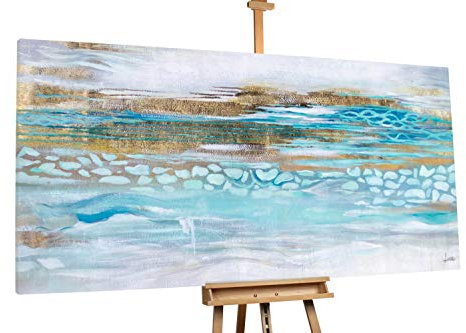 KunstLoft® XXL Gemälde 'Sea of Porcelain' 200x100cm | original handgemalte Bilder | Abstrakt Modern Türkis Gold | Leinwand-Bild Ölgemälde einteilig groß | Modernes Kunst Ölbild