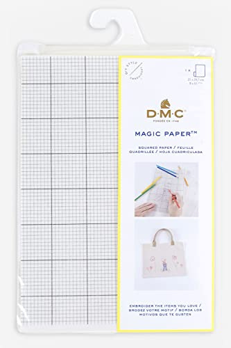DMC - Magic Paper, Griglia media A4-1 foglio bianco, idrosolubile e adesivo riposizionabile - Per ricamo tradizionale e punto croce