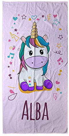 Toalla Personalizada Playa Infantil. Toalla Playa Niña. Toallas Personalizadas con Nombre. Varios Tamaños.. Unicornio Rosa