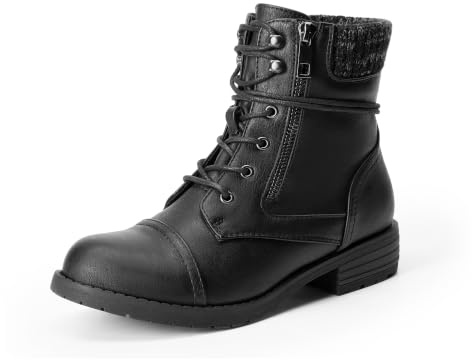 DREAM PAIRS Stivaletti Donna Tacco Grosso Lacci | Tacco 3,2 cm, plateau 1,3 cm, punta tonda, zip laterale, soletta imbottita, design chic e versatile.