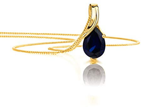 OROVI–Tropfen Halskette aus 9 Karat(375) Gelbgold/Weißgold mit Saphir/Smaragd/Topas/Amethyst/Aquamarin Gold Kette Damen Edelstein Anhänger in Tropfenform–Goldkette allergenfrei & handgemacht(45 cm)