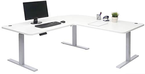 Mendler Eck-Schreibtisch HWC-D40 178x178cm - weiß, grau | Computertisch, elektrisch höhenverstellbar 84kg, MVG