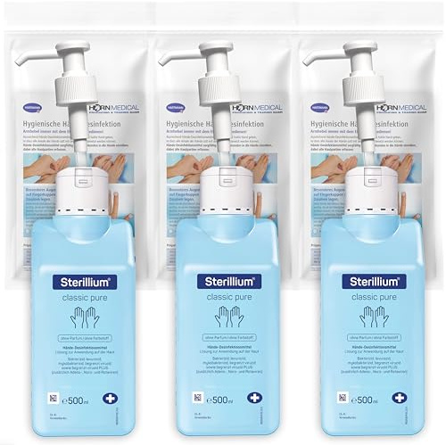 Horn Medical Dosierpumpen (3 Stück) mit Sterillium Classic PURE Haut-sensitive Händedesinfektionsmittel (3 x 500ml)