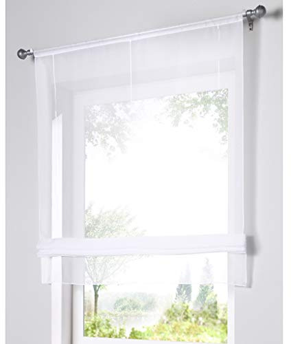 SIMPVALE Raffrollo Gardinen Voile Römischen Raffgardinen Schatten Transparent Vorhang für Balkon und Küche Weiß 140cm x 155cm