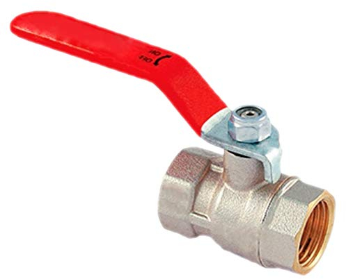 MegaHaustechnik Kugelhahn aus Messing 2 Rohr Zoll Innengewinde IG DN50 Trinkwasser geeignet Druck PN 25 Bar mit Hebelgriff flach rot Wasser Heizung Druckluft Absperr Hahn Ventil