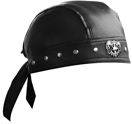 punkman2000 Bandana de cyclisme Doo Rags réglable tête de mort casquette de motard en cuir noir, noir, Taille unique