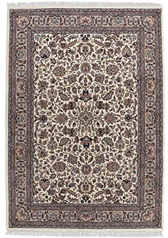 THEKO | Tappeto orientale tradizionale in 100% lana vergine, tappeto persiano con motivo Isfahan | Annodato a mano | Beige | 40x60 cm