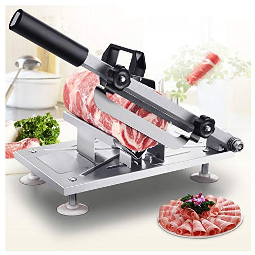 Stainless Steel Manual Frozen Meat Slicerwith 0.3mm-8mm Adjustable Thickness Knob, Meat Slicing Machine with M-Shaped Support Frame for Deli Home Kitchen