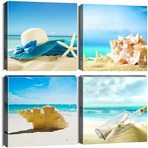 Artscope Stampe e Quadri su Tela 4 pz. Spiaggia e Mare Immagine Fotografia Murale Tela Wall Art Bel Regalo per Home Decor Ristorante Cucina Regalo di Anniversario Compleanno 30x30CM