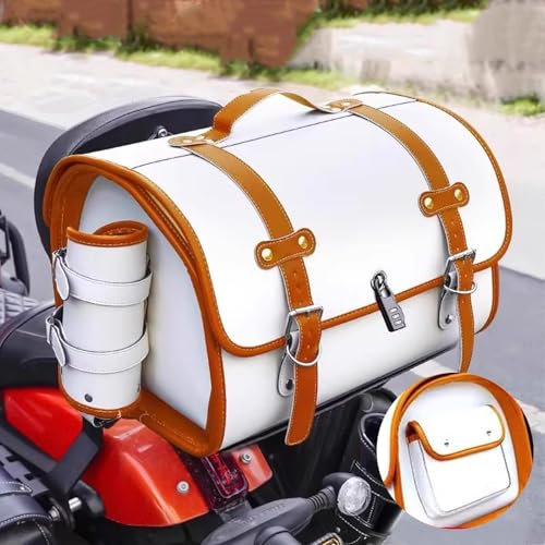 ELNas 33L Motorrad Hecktasche für CB1100 1981-2020, wasserdichte Leder Gepäcktasche mit Zahlenschloss Retro Motorrad Topcase, Zubehör Reisen,D White+Brown