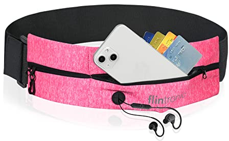 Flintronic Löpbälte, Träningsbälte med Justerbart Elastiskt Band och 2 Oberoende Stora Fickor, Svettbeständig Midjeväska för Löpning Resor och Annat Utomhus, Passar Alla Telefonmodeller - Rosa Röd