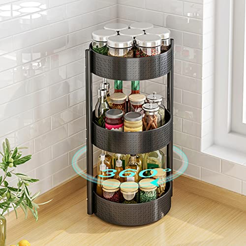 YunNasi Gewürzregal Drehbar Drehteller Organizer Schwarz Küchenregal aus Kohlenstoffstahl Lazy Susan Gewürzrondell Küchen Organizer Gewürzständer für Gewürzgläser, Würzflasche