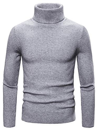 Pull à col roulé pour homme - Coupe ajustée - Tricot torsadé - Décontracté - Col roulé - Col roulé - Couleur unie, G-gris (A)., M