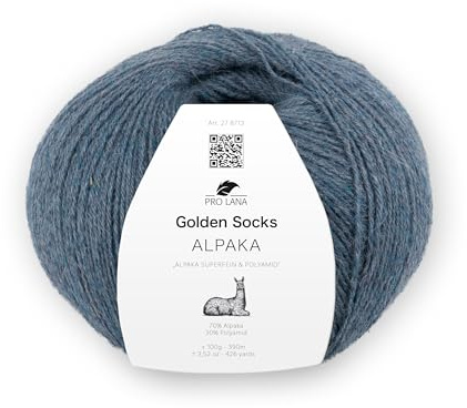 Pro Lana Golden Socks Alpaka, 100 g/390 m, 70% Alpaka, 30% Polyamid, 4-fädig, superweiche Sockenwolle (55 hell jeans mel.)
