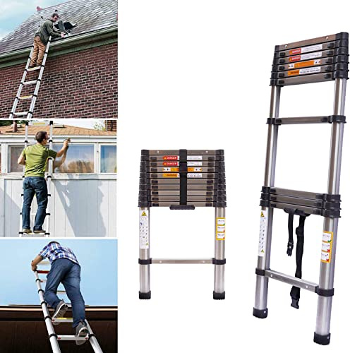 Échelle télescopique 3,8 m - Pliable - Échelle de grenier - Échelle extensible portable - En acier inoxydable - Charge maximale : 150 kg - Argent