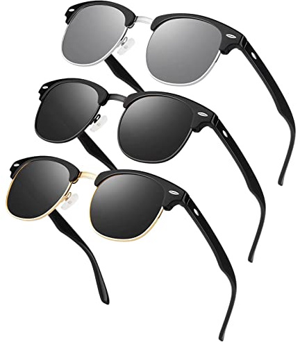 LINVO Polarisiert Sonnenbrille Herren Damen Retro Halbrahmen 100% UV400