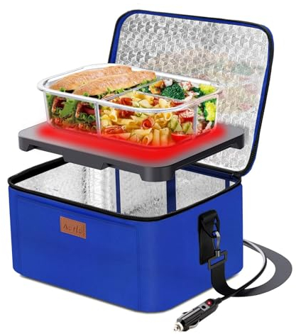 Aotto Heated Lunch Box Food Warmer - 12V/24V 2-in-1 Car Food Warmer with Vehicle Plug - Mini Portable Electric Lunch Box Heater for Men and Women - Reheat & Keep Meals Warm On the Go - Blue