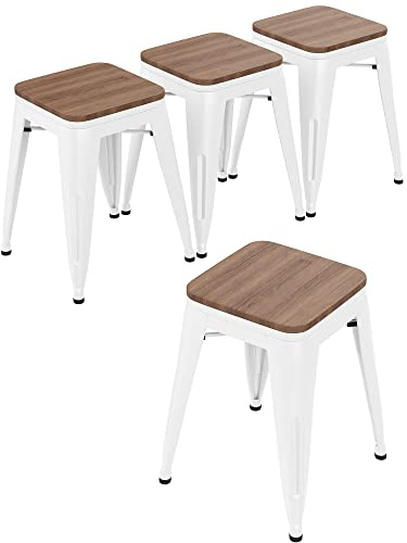 Changjie Furniture 18 Inch Stools Metal Dining Chairs Set of 4 Stackable School Stools Classroom Barstools (18 inch, Off White)