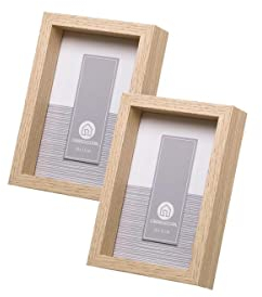 LOLAhome Set de 2 Marcos de Fotos Cubo Natural de Madera con Cristal para Foto de 10x15 cm