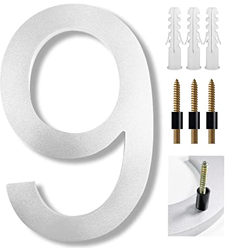 8 Inch Large House Numbers, Floating Sliver House Numbers Plaques，Modern Door Numbers Plates Signs with Nail Kit for Outside Wall Address Garden Mailbox Dec,Strong Sliver Acrylic Material(9)