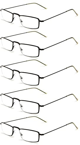 Lanomi Schmale Lesebrille Herren Damen Rechteck Metall Dünner Rahmen Leichte Vintage Lesehilfe Sehhilfe Vollbild Brille mit Sehstärke 5 Stück Schwarz 1.5