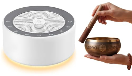 Tibetan Meditation Bowls Machine - 7 Singing Bowl Sounds for Yoga, Meditation Ringing, Mindfulness, Singing Bowl Set Sound of Chakra Healing and Stress Relief, Timer and Memory Features, Plug in