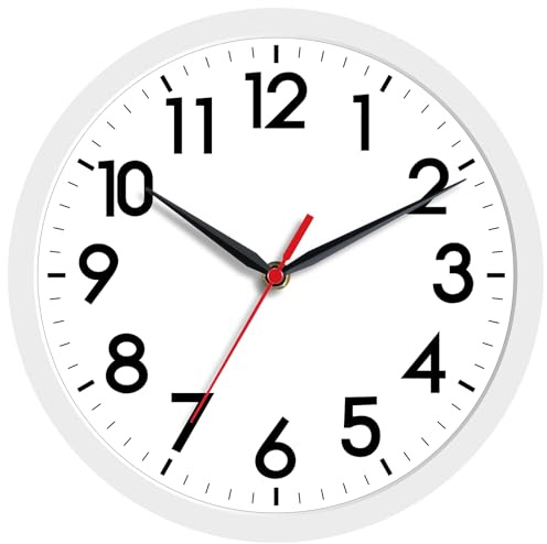 AKCISOT Wall Clock, Modern Small Wall Clocks Battery Operated 8 Inch, Silent Non-Ticking Analog Classic for Office, Home, Bathroom, Kitchen, Bedroom, School(White)