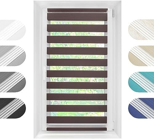 Birrke® Doppelrollo Ohne Bohren/Mit Bohren 2in1 70 x 230 cm - Tag und Nacht Duo Rollo für Sonnenschutz und Sichtschutz - Doppel Rollo - Einfache Montage Braun