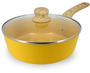 MENASTYL - Sauteuse 24cm avec revêtement antiadhésif céramique (Sans PFAS/Sans PTFE) tous feux dont induction - En Aluminium - Gamme Colorama - Safran - 6020838