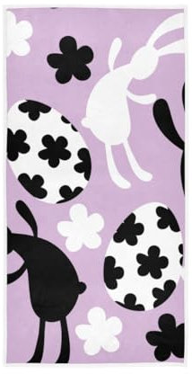 GAIREG Schwarz-weiße Osterhasen-Eier auf rosa Handtüchern, Baumwolle, saugfähig, weich, dekoratives Handtuch für Badezimmer, 38,1 x 76,2 cm