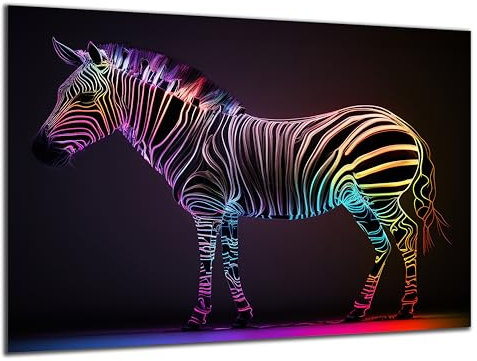 DARO Design - Wand-Bild 6mm HDF 84x56 cm Neon Zebra - Wand-Deko Bilder Wohnzimmer