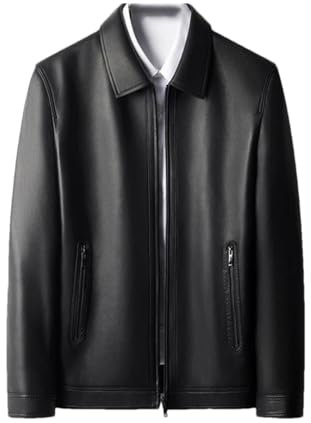 Herren Business Lederjacke Revers Jacke Schaffell Mantel, schwarz 2, XL