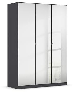 Rauch Möbel Reflect, Kleiderschrank, Farbe Grau metallic, Breite 136 cm | Schrank, 3-türig, mit Spiegel, Zubehör Premium, für Schlafzimmer, Kinderzimmer, Studentenwohnung, Garderobe, Flur