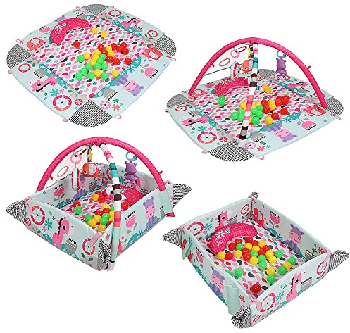 5-in-1 Erlebnisdecke & Bällebad mit Bällen - Totally Tropical, Spieldecke mit Spielbogen, 20+ Minuten Licht und Musik, Krabbeldecke mit Spielzeuge, ab der Geburt (Stil B - Grün)